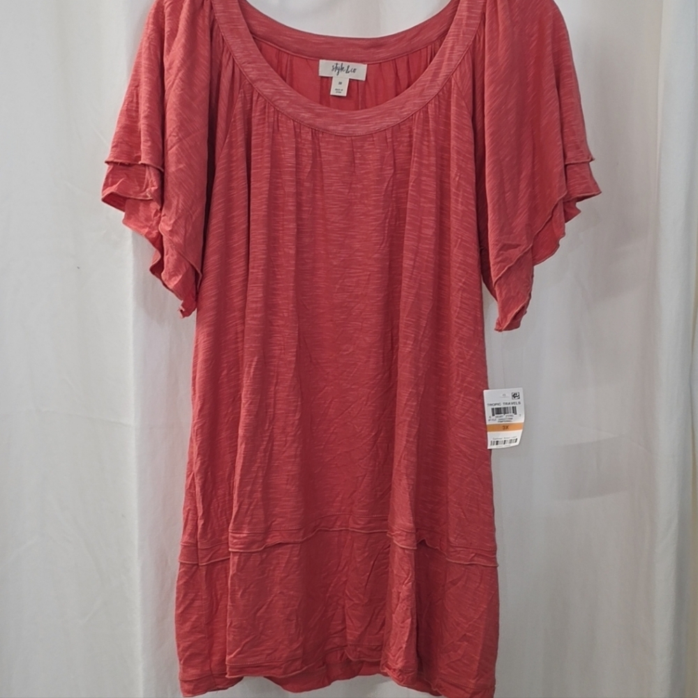Style & Co. 3X Coral Pink Layered Slub Jersey Knit Boho Tunic Casual Blouse Top